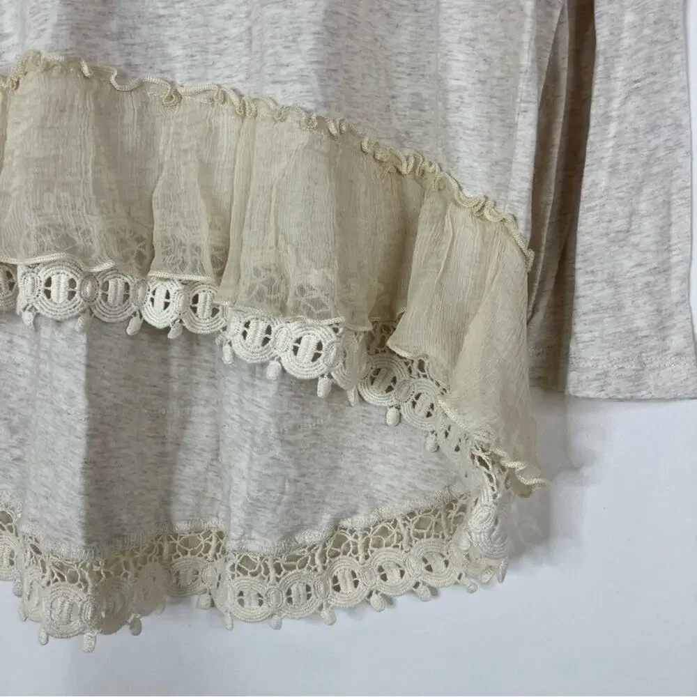 True Grit Oatmeal Beige Hi-Low Long Sleeve Slouchy Top Cotton Womens Large